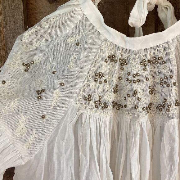 Free People Have It My Way Embroidered Top in Ivory-Bohemian Hippy Blouse - Picture 3 of 16